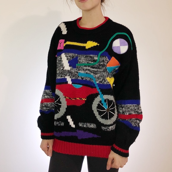 Vintage Sweaters - CSL Cherry Stick Knit Sweater - Road Trip